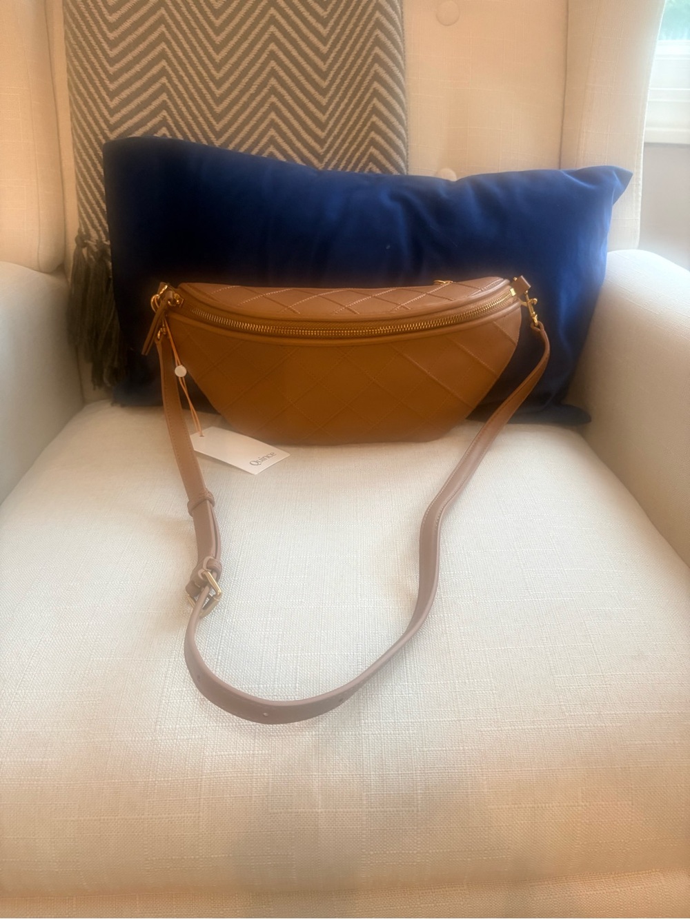Quince Tan Quilted Leather Crossbody Belt Bag